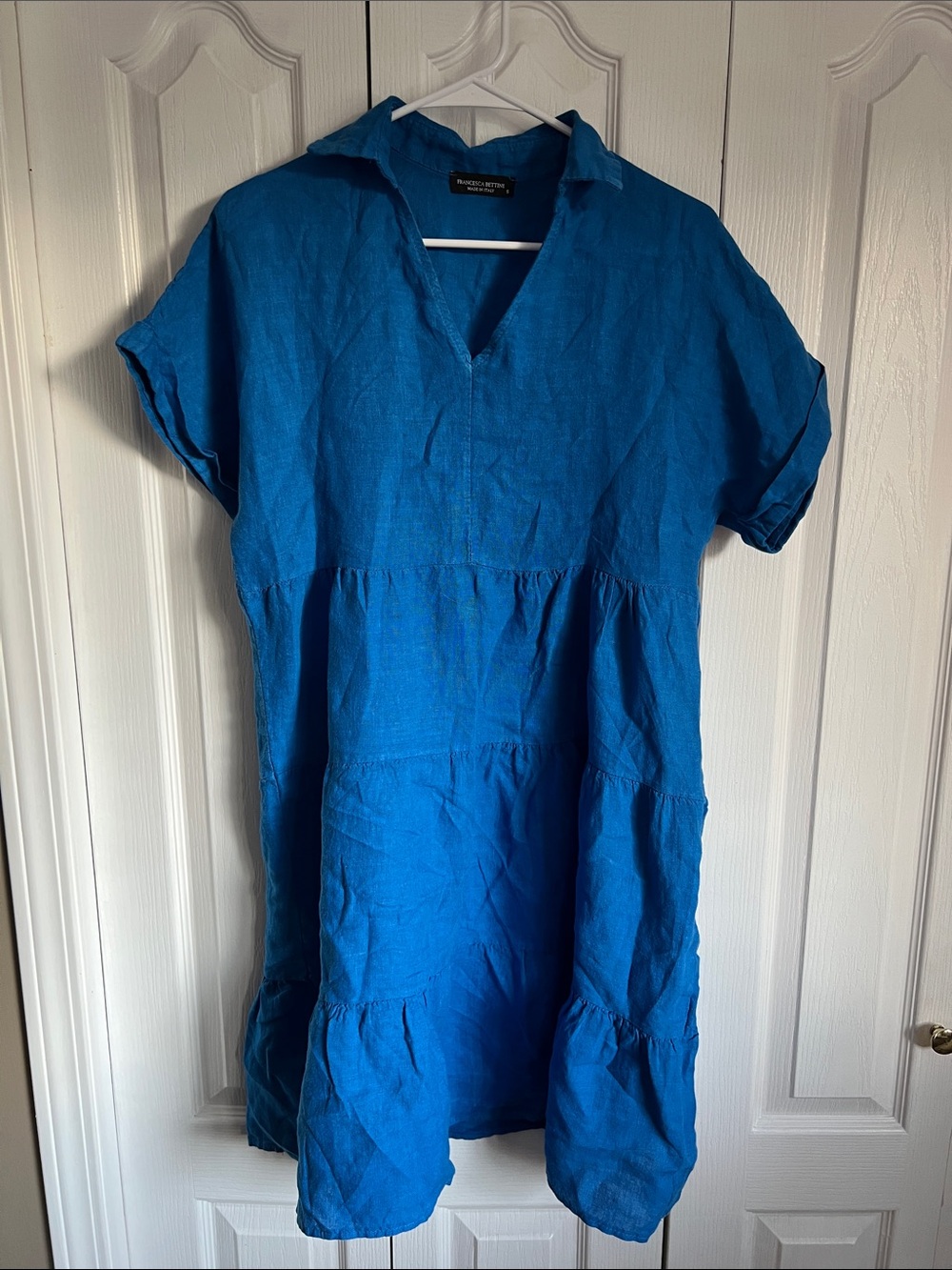 Italian Linen Cobalt Blue Tiered Midi Dress